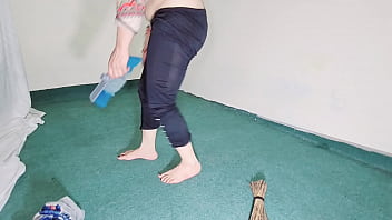 Preview 3 of Pinoy Bold Movies Of 80s - Big Ass Amateur Indian Muslim Maid Showing Big ass through Black Transparent Pajama while cleaning room in clear hindi audio