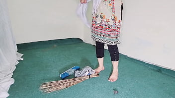 Preview 1 of Pinoy Bold Movies Of 80s - Big Ass Amateur Indian Muslim Maid Showing Big ass through Black Transparent Pajama while cleaning room in clear hindi audio