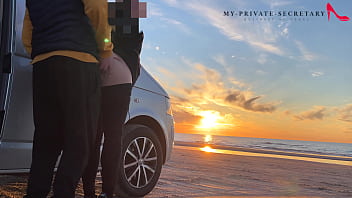 Preview 2 of Nxxbp Baby - my private secretary in tight leggings having risky public beach sex sundowner