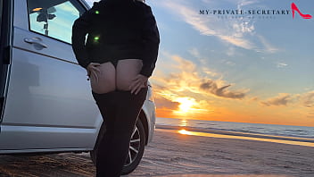 Preview 1 of Nxxbp Baby - my private secretary in tight leggings having risky public beach sex sundowner