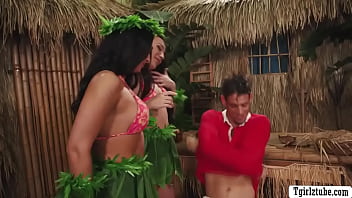 Preview 2 of J Mewbb Ze - Lucky dude stranded in island and fuck two shemale