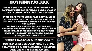 Preview 1 of Bipornual Robber - Harper Maddoxx &amp_ Hotkinkyjo in dotted dresses deep anal footing,  belly bulge &amp_ lesbian anal prolapse