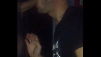 Preview 2 of Home Sixy - Having Fun In Glory Hole Anonymous guy sucking my dick and me sucking his big dick and taking huge cumshot