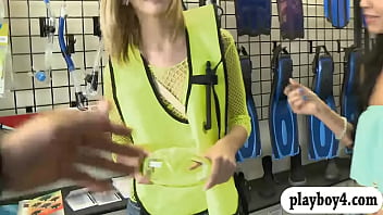 Preview 1 of Small Pa Stan4 - Skinny blonde babe screwed by bald dude and petite girl