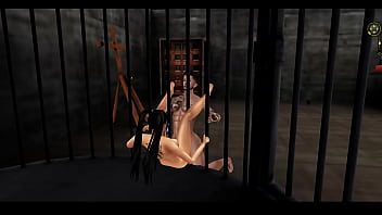 Preview 1 of Sunny Leone Gets Ducked - Imvu Room Prison 5 pose Mail_ toonslive3@gmail.com march&eacute_ noir