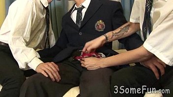 Preview 3 of Momak Guzi Zenu - Cute boys kiss and eat meat in a threesome