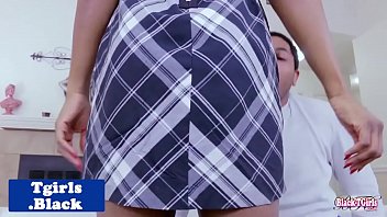 Preview 1 of Anorexic Cumshot Slut - Black amateur tranny rides hard cock