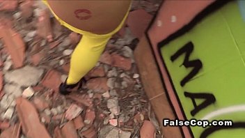 Preview 3 of School Gaill - Fake cop bangs deep throat brunette outdoor