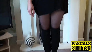 Preview 1 of Malay Sex Chaa - Big tits blonde MILF in stocking masturbates while sucking