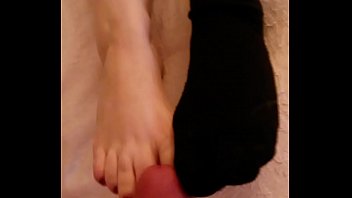 Preview 4 of Sister Bro Sister Vit Heavy - Raven Footjob With Socks and Cumshot onto Feet