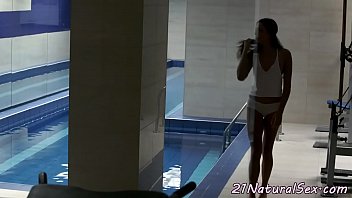 Preview 1 of Gang Bang Group Fick Hard Party - Petite beauty fingering herself on the floor
