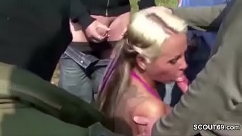 Preview 2 of Mom Slipng And Hi Son Fucking - German Teen in Outdoor Gangbang with 13 Stranger