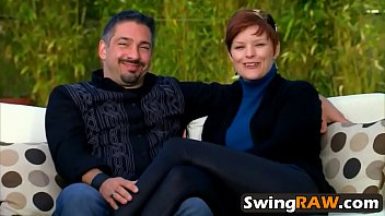 Preview 1 of Chloe Gloryhole Swallow - Freshly married couples fuck in their first swinger foursome