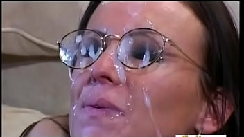 Preview 4 of Labar Rum - Brunette receives a ton of jizz on her nerdy glasses