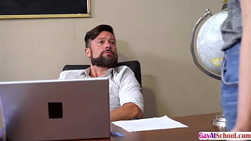 Preview 1 of Mature Indonesia Sexvideos - DILF teacher bareback fucks Gay Teen in office
