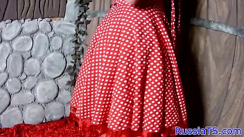 Preview 2 of Gentot Di Bus Japan - Busty russian tgirl playing with her cock