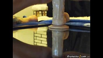Preview 2 of Ts Creampie Asian - Cute tattooed brunette rides a big dildo