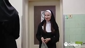 Preview 1 of Amateus Lovanalporn - Two Horny Nuns Put A Carrot &amp_ Banana Inside Their Pussies