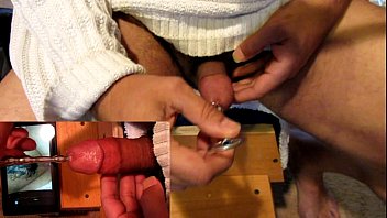 Preview 2 of Angelica Pov - Solo-boy pushing a steel toy down his pee-hole.