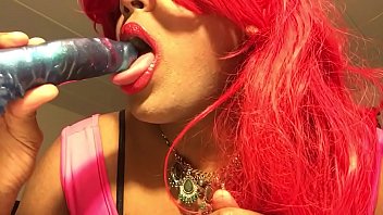 Preview 2 of House Wife Hollywood - Slutty sexy fem boy sissy slut sucking on a huge dildo