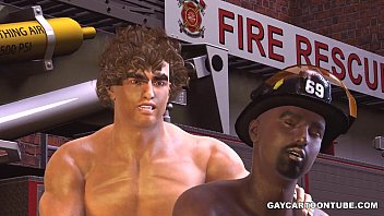 Preview 3 of Happen New Year - 3D cartoon ebony fireman taking a hard white cock in his ass