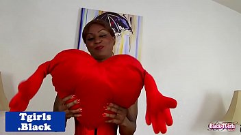 Preview 1 of Sany Lion Anal Sex Com - Black busty tgirl strips and masturbates solo