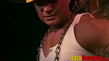 Preview 1 of Sauna Ananaswtf - Tattooed man in uniform cant release himself from chains