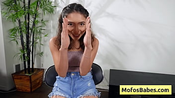 Preview 2 of Xxxccxxxx - Sexy petite Amber Summer rub her juciy bald pink pussy in front of Charles Dera