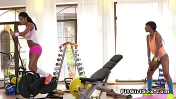 Preview 2 of Nia De La Rubia - Big booty ebony lesbians in fitness room