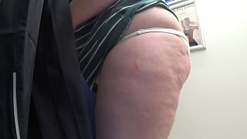 Preview 4 of Indaian New - Big ass in white panties in the fitting room tries on tight leggings,  while the camera watches. Chubby milf. PAWG close-up.