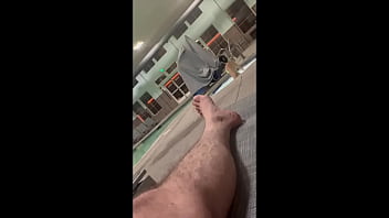 Preview 2 of Pee Teasing - Slut shows up to guy at pool and he follows her into public bathroom and fucks