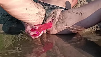 Preview 4 of My Student Mom 2018 - wife lily on beach with dildo and sand in pussy