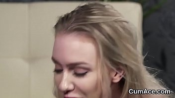 Preview 4 of Wicked Pictures Trashy Milfs - Wicked bombshell gets cum shot on her face gulping all the jism