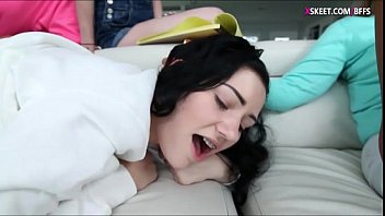 Preview 2 of Naya Ali Xxx - Group of teen babes give a blowjob and enjoyed getting their pussies pounded by thick hard cock on the couch