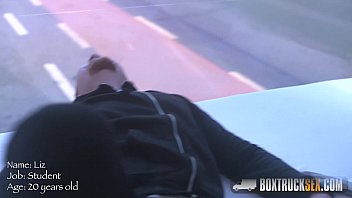 Preview 2 of Pee Lover Lesbians Sharing Dick - Liz Heaven fucks in our BoxTruck in a public place
