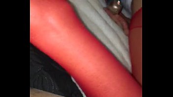 Preview 1 of Cesh Car - Wife red pantyhose handjob footjob