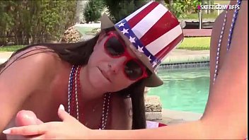 Preview 2 of Ocean Pearl Hairy Pussy - Two teen besties get fucked on turns