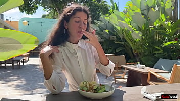 Preview 3 of Beeg Fingring Hot Cum Water - I asked a friend to cum on my face in a cafe so I could eat food with sperm - Public Cumwalk