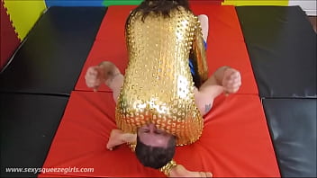 Preview 2 of Sonny Hindi - Bella s Golden Squeeze - Headscissor Mixed Wrestling