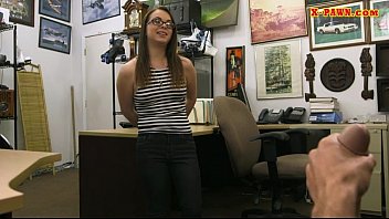 Preview 1 of Upskirt Pussy Tease - Hot girl with glasses fucked by pawn guy