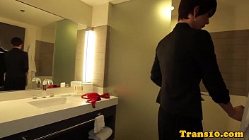 Preview 1 of Chit Wife Com - Transsexual bottom jizzed on big boobs