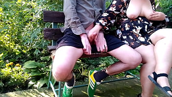 Preview 2 of Gamant Sex - Curvy step mother flashed her natural tits in a public park and made her step son cum