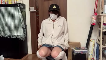Preview 1 of Chloe Faye - ボーイッシュなデニムミニスカニーハイの女装子まゆちゃんがスカートのままパンツを脱いでお股おっぴろげて腰を振る