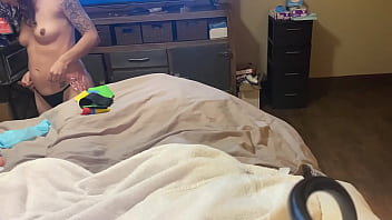 Preview 1 of Trance Music - Girl put on lingerie to let guy play with her with dildo vibrator