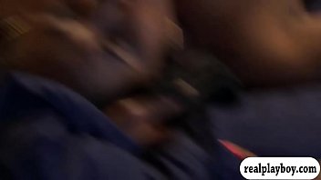Preview 3 of Men Imprisoned - Horny couple threesome with sexy woman in the bedroom