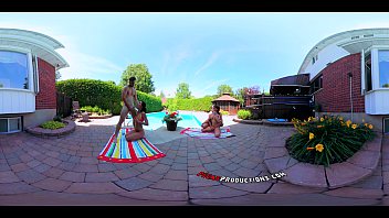 Preview 4 of Wonderful Tracy - 3-Way Porn - VR Group Orgy by the Pool in Public 360