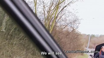 Preview 1 of Leth Weapons - Redhead teen flashing big tits to stranger in his car