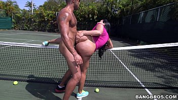 Preview 2 of Sexy Girl Tied - Getting Black Cock on the tennis court