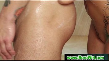 Preview 1 of Tickling Asian Gril - Busty Japanese Masseuse Gives Nuru Massage And Fucks Client On Air Matress 03
