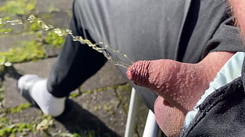 Preview 2 of Teens Pussy Behind - Morning piss in the sun with very small penis